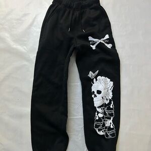 Black Skull Print Kids Joggers